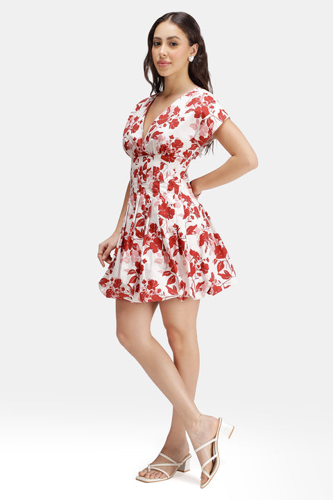 Noura 100% Cotton Pleated Bubble Hem Dress - Image 4