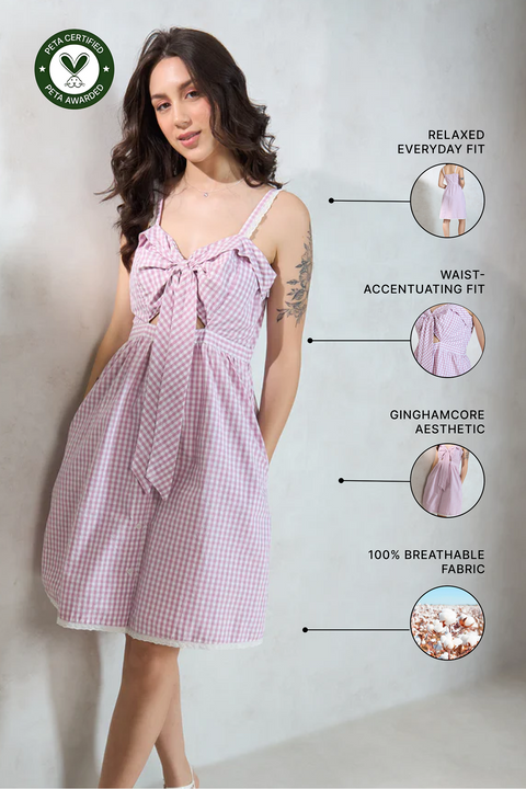 Eileen 100% Cotton Front Tie Lace Detail Dress - Image 2