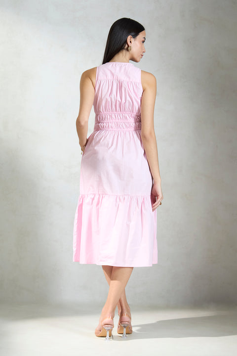 Evelina 100% Cotton Tiered Pink Dress - Image 4